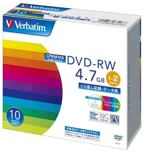 DVDメディアホワイト/-/DHW47NDP10V1 ・パッケージ個数:1 ・品種:データ用 DVD-RW(CPRM) ・くり返し記録用、容量:4.7GB、倍速:1-2倍速 ・盤面印刷:○（ホワイト）