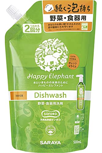 黄緑/-/4973512261558 ・パッケージ個数:1 ・ハッピーエレファント 野菜・食器用洗剤 オレンジ＆ライム 詰替 ２回分