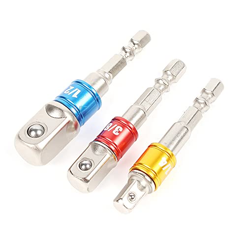 -/3/8/- ・パッケージ内容3本組六角軸用ソケットアダプター 。軸径：6.35mm。3差込角：6.35mm1/4″、9.5mm3/8″、12.7mm1/2″。 ・材質重い衝撃にも耐えられるクロムバ