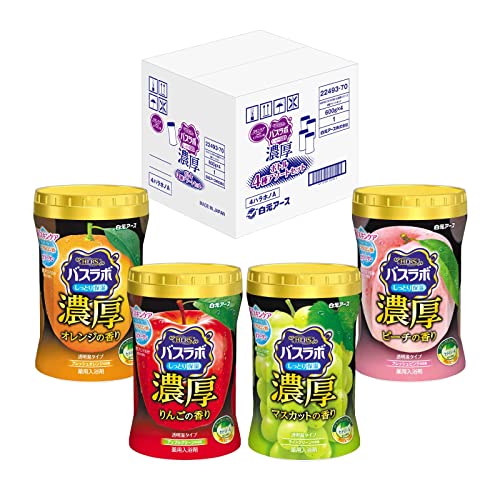 濃厚シリーズ 600g×4種アソートセット ・スキンケアタイプの粉末薬用入浴剤アソートセット ・香り：りんご・マスカット・ピーチ・オレンジ ・【商品サイズ(幅×高さ×奥行)】194mm×174mm×1
