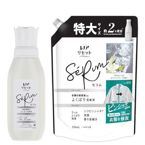 パッケージ：ホワイト/-/なし ・Pattern Name:本体 500m L+詰め替え 750m L ・パッケージ個数:1 ・「レノアリセットセラム」は、よくばり柔軟剤。シワピンシャキ*・消臭・香り