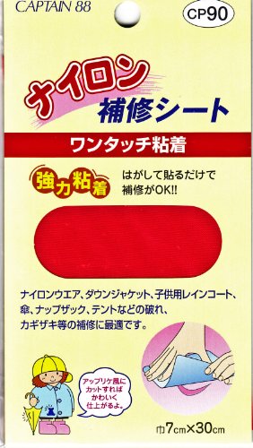 レッド/-/CP-90 ・Color:レッド ・パッケージ個数:1 ・CAPTAIN88 キャプテン ナイロン 補修 シート 強力 粘着 7cm幅×30cm #4 赤 CP90 ・撥水 加工 の ナイ