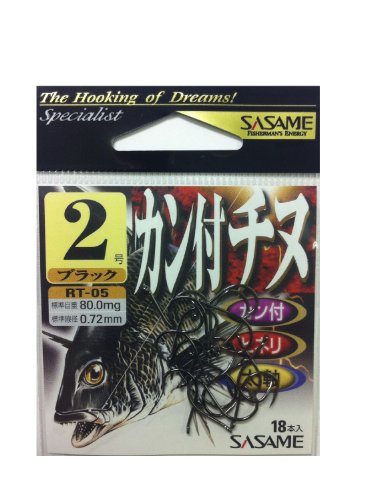 カン付チヌブラック/2号/RT-05 ・パッケージ個数:1 ・カン付チヌ 黒 RT-05ヒネリ、平打ち、カン付ささめ針 チヌ針