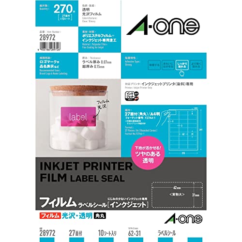 e.27面×10シート透明光沢/27面角丸10枚/28972 ・Style:e.27面×10シート ・パッケージ個数:1 ・光沢フィルム・透明 ・材質:ポリエステルフィルム ・標準総厚み:0.15mm