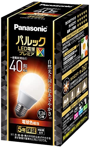 40W相当電球色/1個/LDA5LDGSZ4AN ・Color:電球色 ・パッケージ個数:1 ・美しい彩りをあざやかに再現 ・自然光と同じ色あざやかさ ・演色性Ra90 ・シリカ電球同等形状(外径:5
