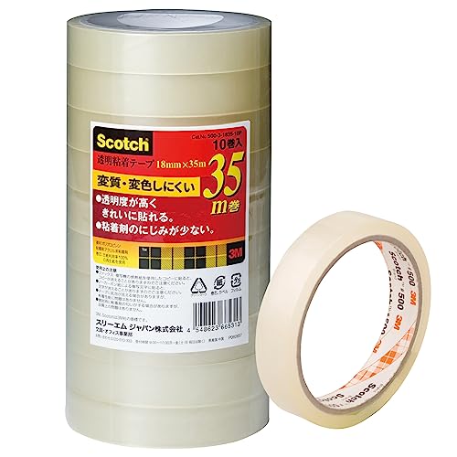 5.(18mm)35m巻透明/18mm/500-3-1835-10P ・Style:5.(18mm)35m巻 ・パッケージ個数:1 ・18mm×35m 入り数:10巻/1パック 巻芯径:76mm ・巻