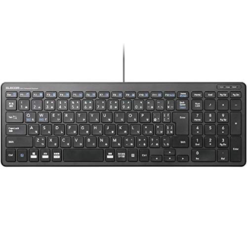 テンキー付きブラック/-/TK-FCP097BK ・パッケージ個数:1 ・一枚板のように美しい最薄部6.5mmの有線薄型コンパクトキーボードです。 ・キータイプには、ノートパソコンのキーボードと同じ、